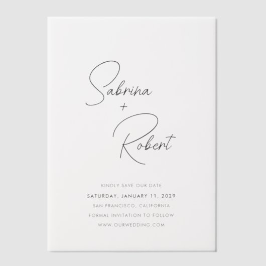 Sabrina Modern Wedding Save the Date Vellum Uitnodigingen (Voorkant)