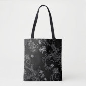 sac cabas ornement fleurs noir et blanc tote bag (Voorkant)