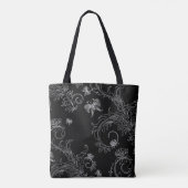 sac cabas ornement fleurs noir et blanc tote bag (Achterkant)