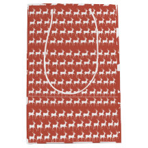 Sac Cadeau Moyen Medium Red Reindeer Pattern Holid