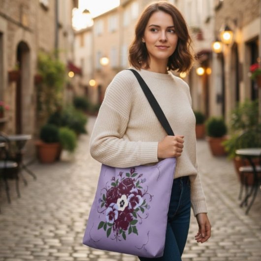 Sac Tote Bag Réglable Floral - Bouquet de Violette