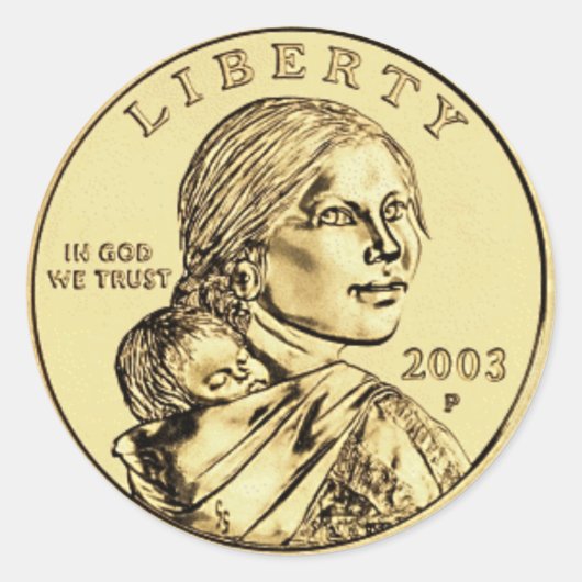 Sacajawea en Papoose Dollar Munt Ronde Sticker (Voorkant)