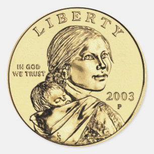 Sacajawea en Papoose Dollar Munt Ronde Sticker