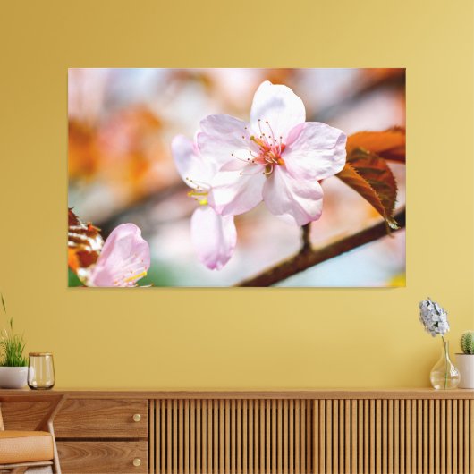 Sacharovbloemen en Oranje bladeren in Springtime Canvas Afdruk (Insitu (Woonkamer))