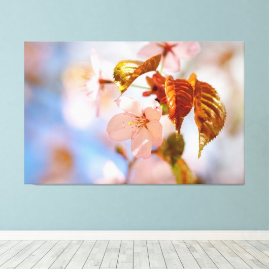 Sacharovbloemen en Oranje bladeren in Springtime Canvas Afdruk (Insitu (Houten vloer))