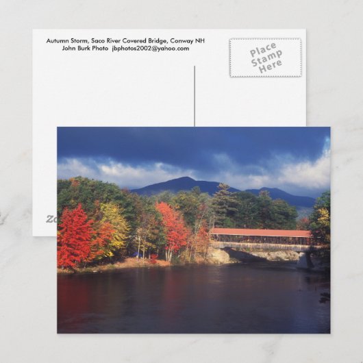 Saco River Covered Bridge Autumn Storm Briefkaart (Voorkant / Achterkant)