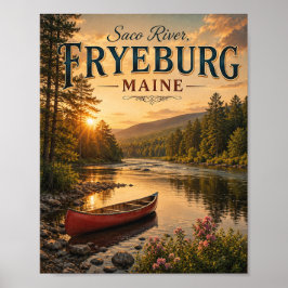 Saco River Fryeburg Maine Vintage Zonsondergang Po Poster