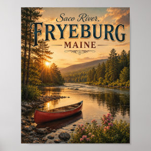 Saco River Fryeburg Maine Vintage Zonsondergang Po Poster