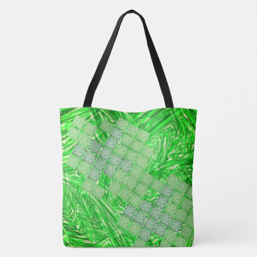 Sacola verde chamativo com quadrados tipo ladrilho tote bag (Achterkant)