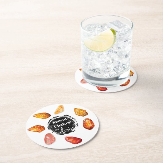 *~* Sacraal Chakra Elixir AP64 Oranje Emoto Ronde Kartonnen Onderzetter (Insitu)