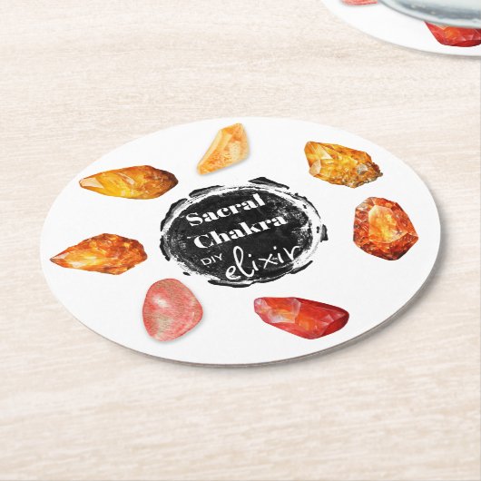 *~* Sacraal Chakra Elixir AP64 Oranje Emoto Ronde Kartonnen Onderzetter (Gebogen)