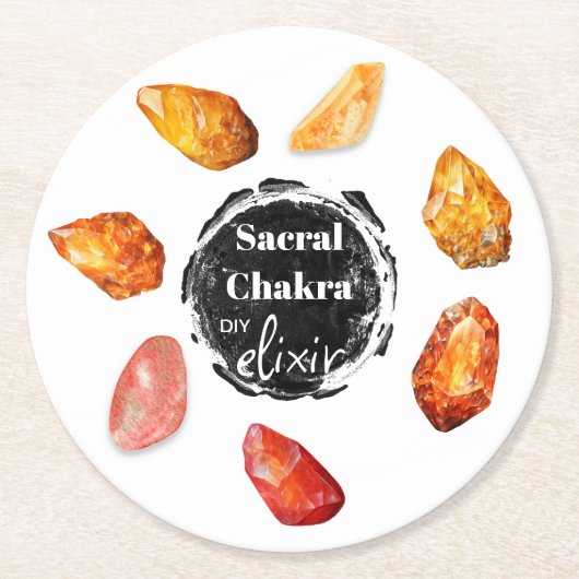 *~* Sacraal Chakra Elixir AP64 Oranje Emoto Ronde Kartonnen Onderzetter (Voorkant)