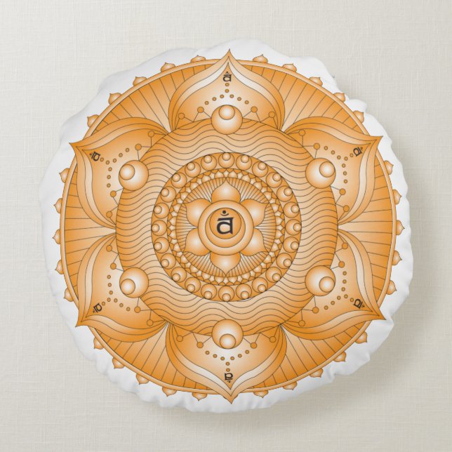 Sacral Chakra Oranje Mandala Round Pillow Rond Kussen (Achterkant)