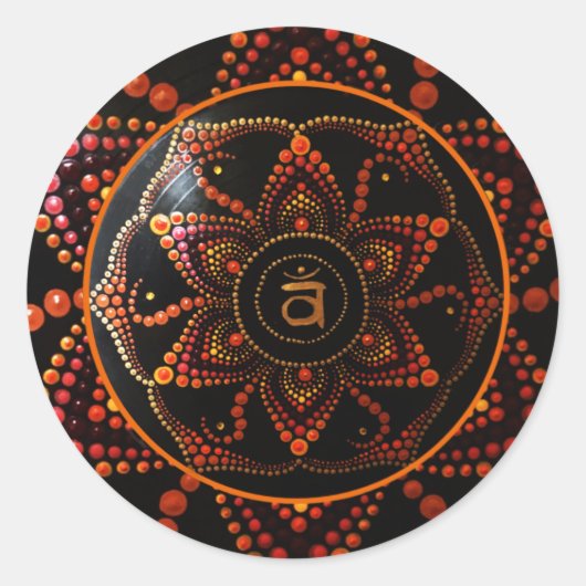 Sacral Chakra, Svadhishthana Dot Art Mandala Ronde Sticker (Voorkant)