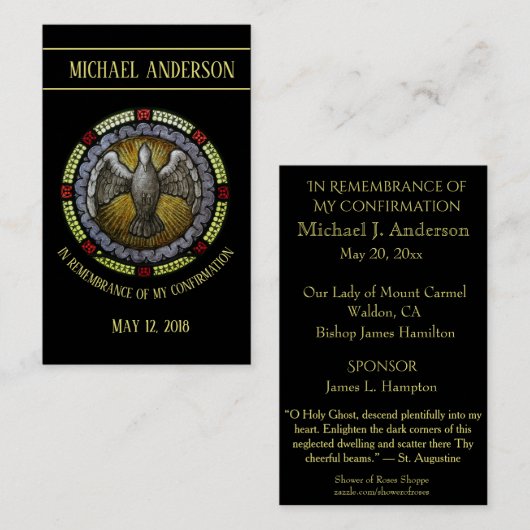 Sacrament Bevestiging Glas in lood Window Dove Visitekaartje (Voorkant / Achterkant)