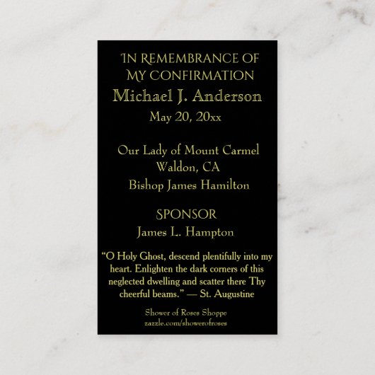 Sacrament Bevestiging Glas in lood Window Dove Visitekaartje (Achterkant)