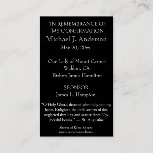 Sacrament Bevestiging Glas in lood Window Dove Visitekaartje (Achterkant)