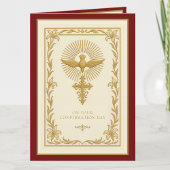 Sacrament van het religieuze goud en rood feestdagen kaart