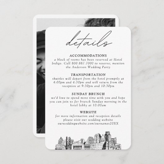 Sacramento bruiloft kleine verticale details informatiekaartje (Voorkant / Achterkant)