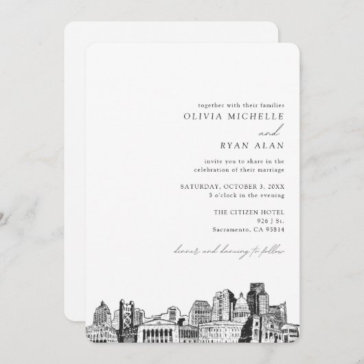 Sacramento Bruiloft skyline schets uitnodiging (Voorkant / Achterkant)