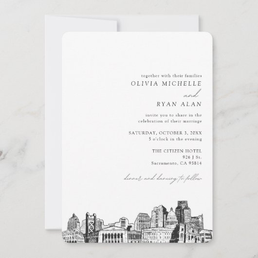 Sacramento Bruiloft skyline schets uitnodiging (Voorkant)