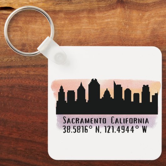Sacramento CA City Skyline Sleutelhanger (Voorkant)