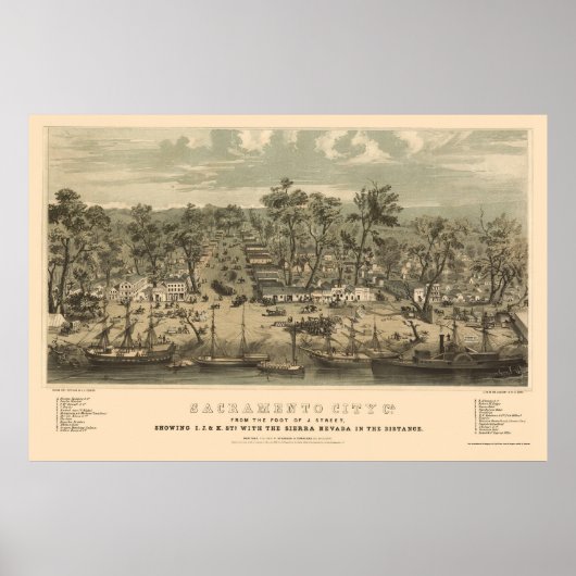 Sacramento, CA Panoramic Map - 1850 Poster (Voorkant)