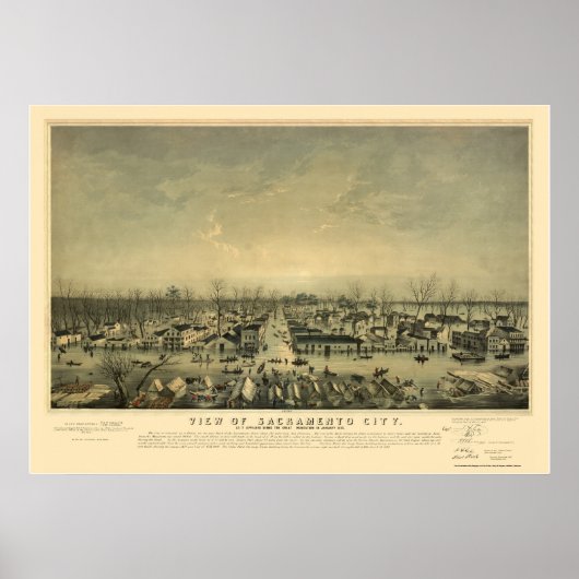 Sacramento, CA Panoramic Map - 1850 Poster (Voorkant)