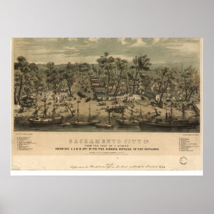 Sacramento California 1850 Panoramische Kaart Poster
