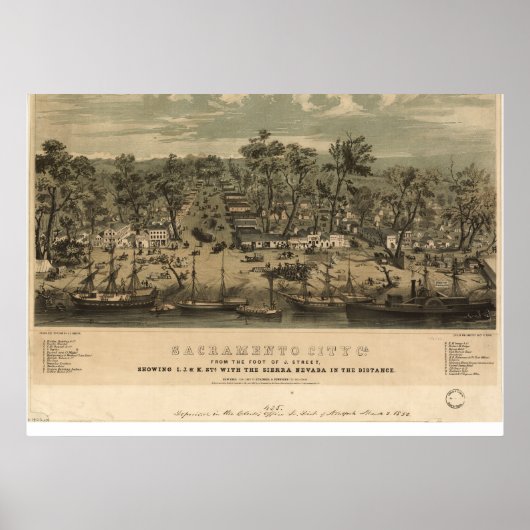Sacramento California 1850 Panoramische Kaart Poster (Voorkant)