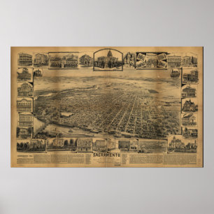 Sacramento California Antiek Panorama Poster