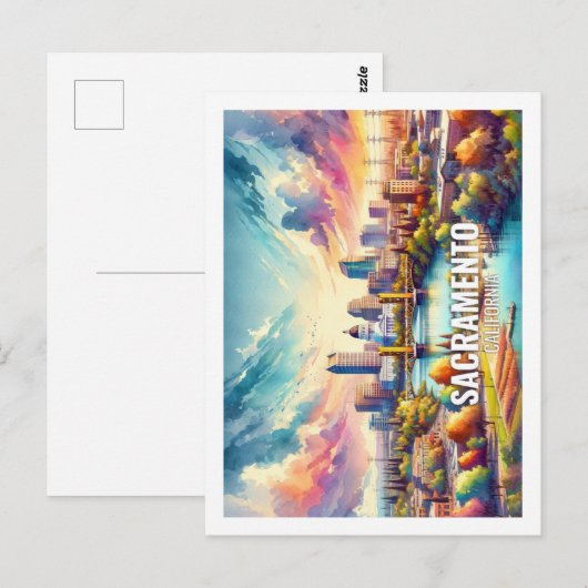 Sacramento California Beroemde Reis waterverf Briefkaart (Voorkant / Achterkant)