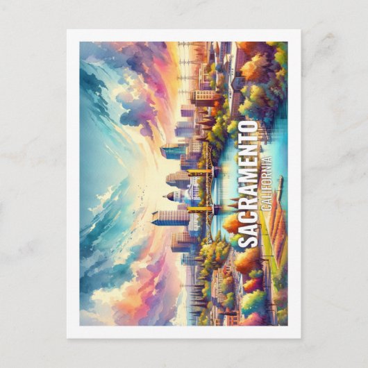 Sacramento California Beroemde Reis waterverf Briefkaart (Voorkant)