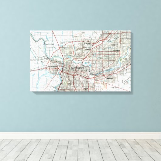 Sacramento California Map (1994) Canvas Afdruk (Insitu (Houten vloer))