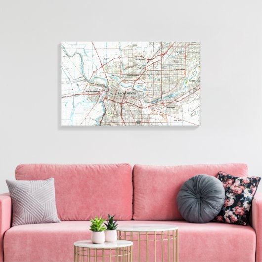 Sacramento California Map (1994) Canvas Afdruk (Insitu (Woonkamer))