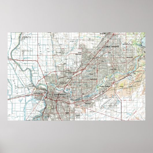 Sacramento California Map (1994) Poster (Voorkant)