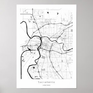 Sacramento California Modern Minimal Street Map Poster