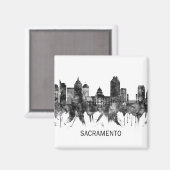 Sacramento California Skyline BW Magneet (Voorkant / Achterkant)