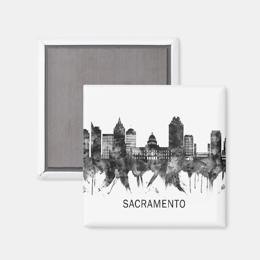 Sacramento California Skyline BW Magneet (Voorkant / Achterkant)