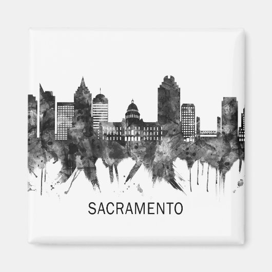 Sacramento California Skyline BW Magneet (Voorkant)