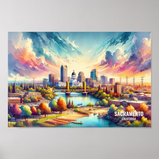 Sacramento California Travel Places waterverf Poster (Voorkant)