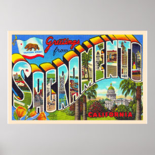 Sacramento Californië - Briefkaart met grote lette Poster