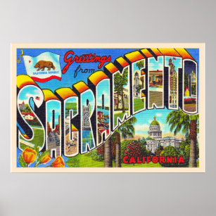 Sacramento Californië - Briefkaart met grote lette Poster