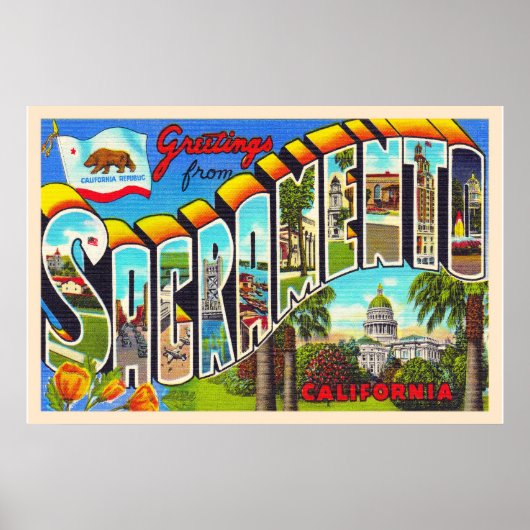 Sacramento Californië - Briefkaart met grote lette Poster (Voorkant)