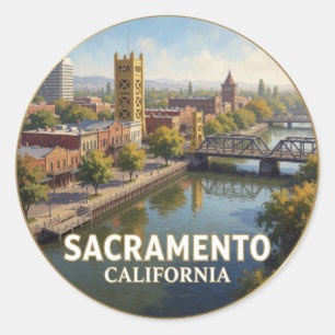 Sacramento Californië Old Town Waterfront Ronde Sticker