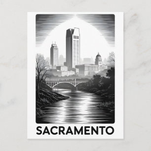 Sacramento Californië Silhouette Zwart Wit Houtsne Feestdagenkaart