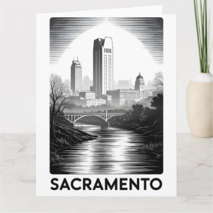 Sacramento Californië Silhouette Zwart Wit Houtsne Kaart