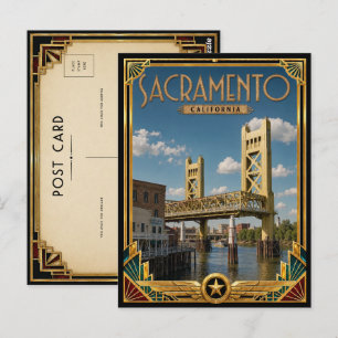 Sacramento Californië Vintage Art Deco Gouden Eeuw Briefkaart