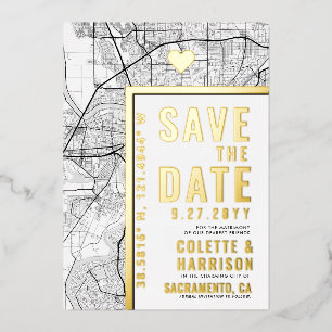 Sacramento Love Locator   Trouw Save the Date Folie Uitnodiging