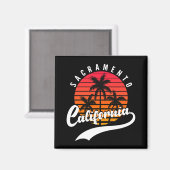 Sacramento Retro Sunset and Palm Trees Magnet (Voorkant / Achterkant)